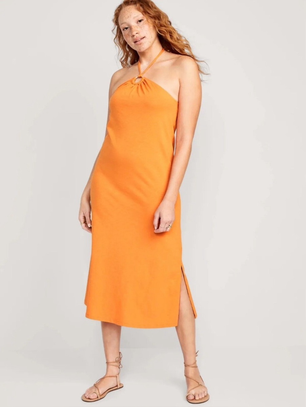Old Navy Orange Slub-Knit Halter Midi Shift Dress XXL